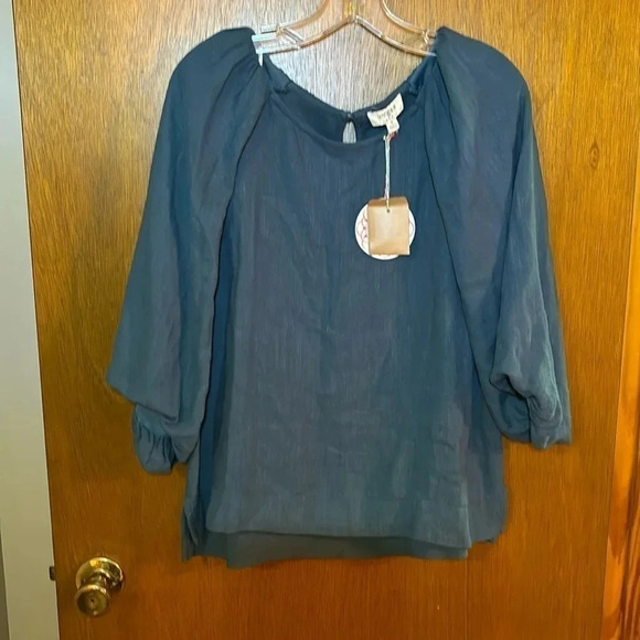 Umgee Boho Peasant 3/4 Balloon Sleeve Blouse Size S NWT - Picture 1 of 8